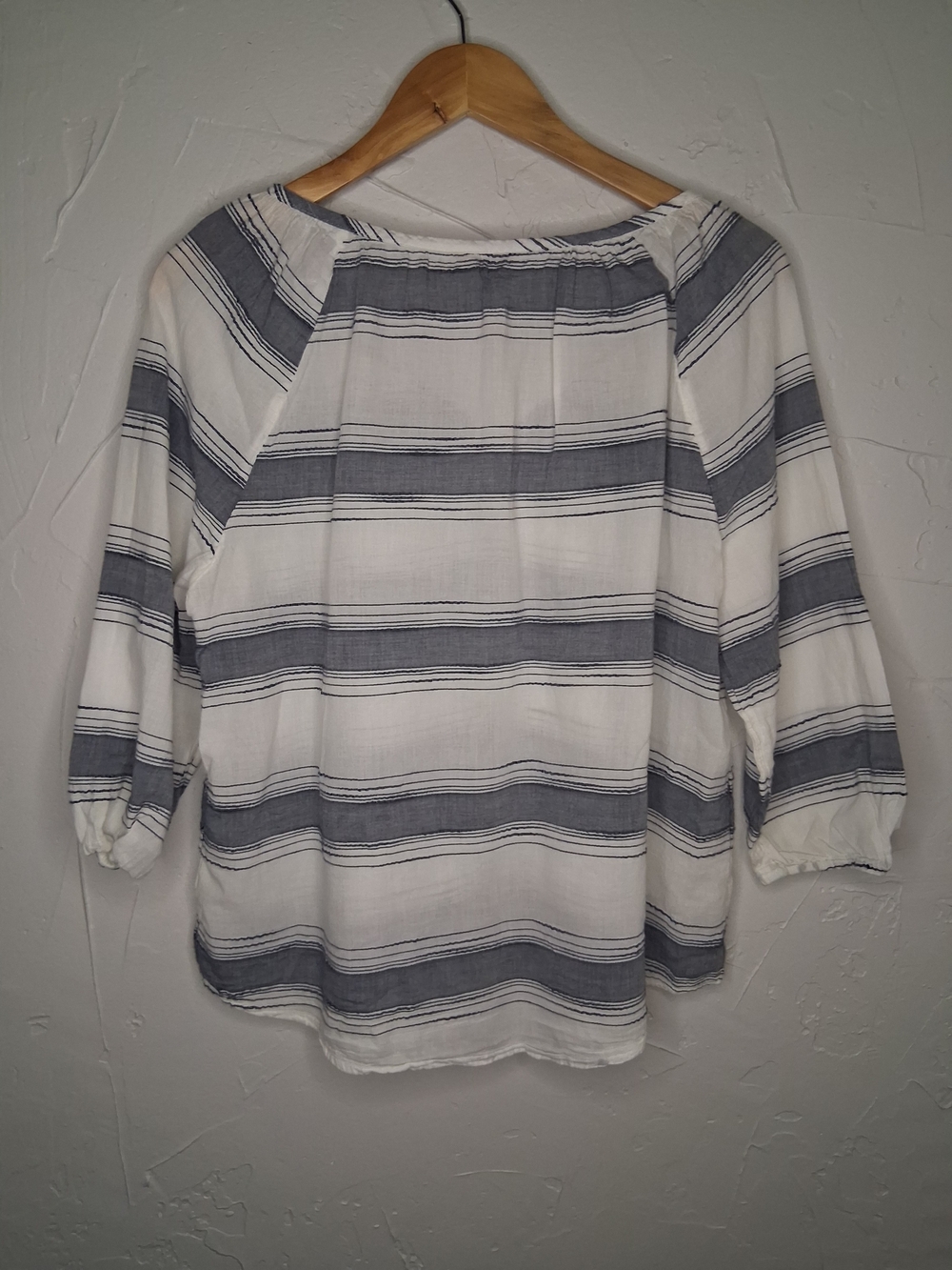Sonoma Lifestyle XL White Blue Striped Peasant Blouse 100% Cotton 3/4 Sleeve Boh - Picture 8 of 8